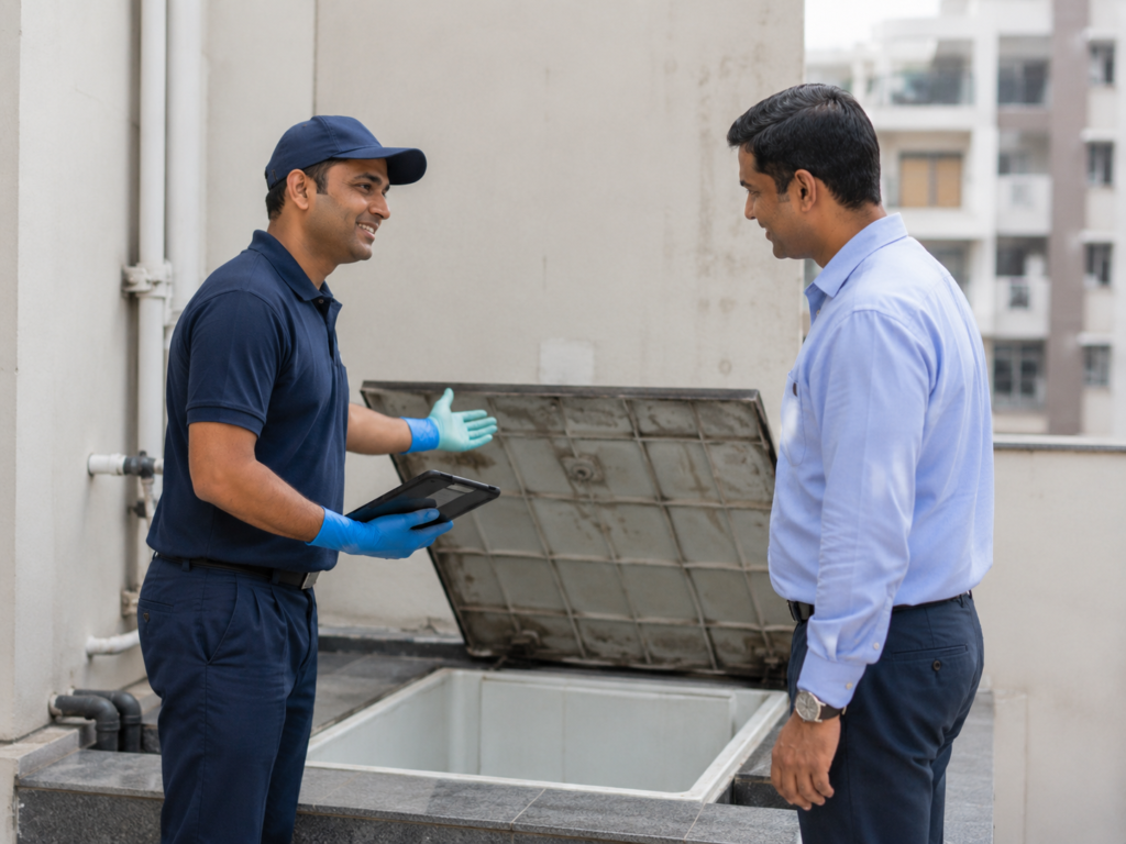 overhead water tank cleaning